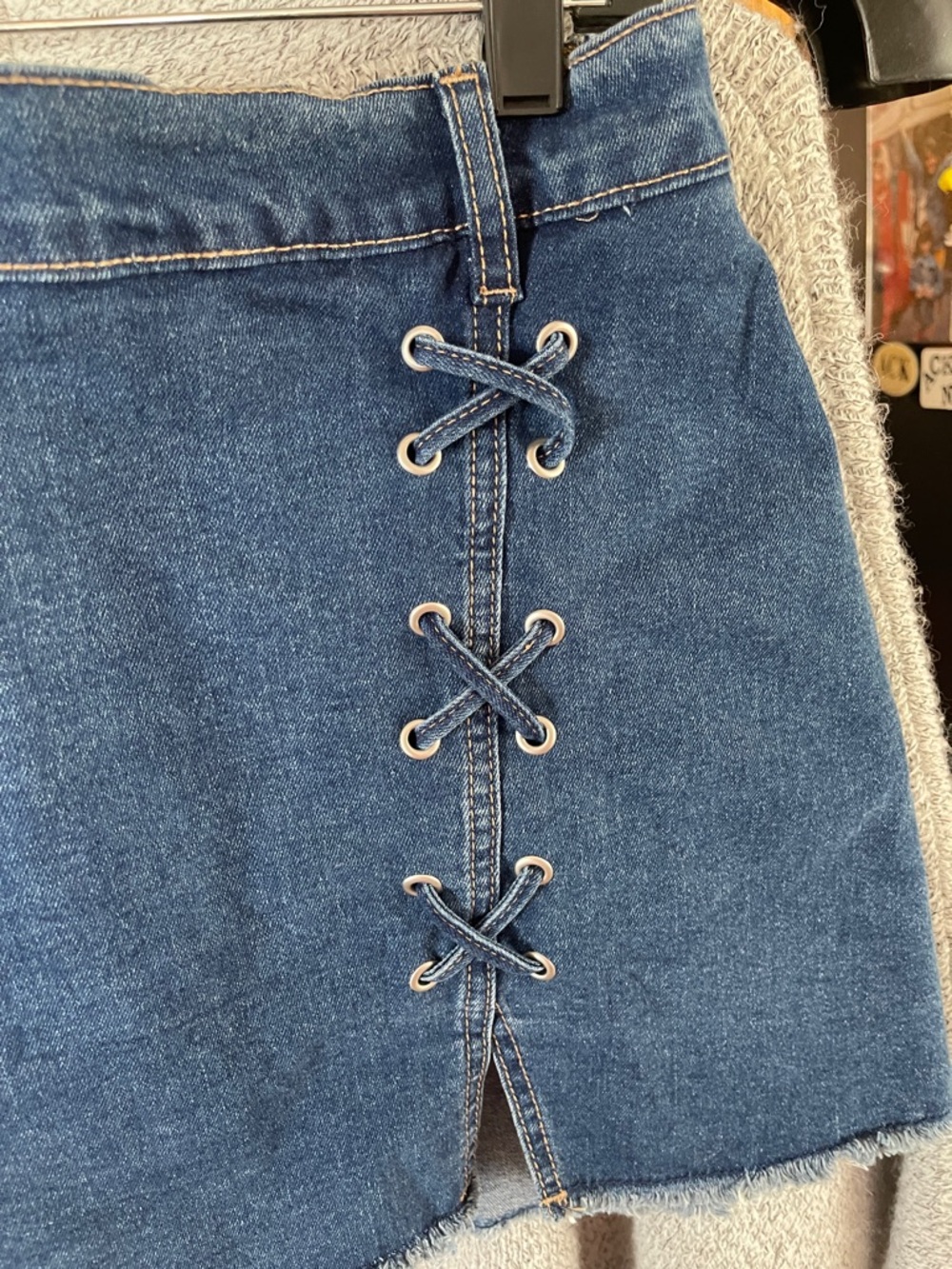 Madden NYC Women’s Lace Up Denim Mini Skirt Medium - Picture 3 of 6